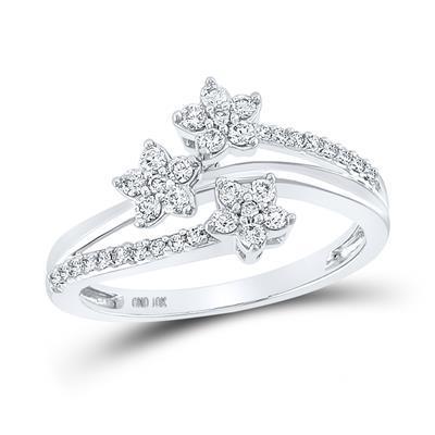0.33ctw Diamond Flower Star Womens Bypass Ring Band 10k White Gold