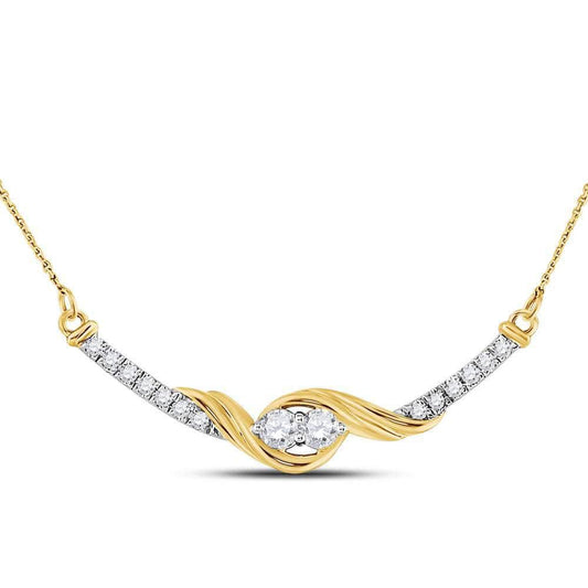 14kt Yellow Gold Womens Round Diamond Bar 2-stone Necklace 1/3 Cttw