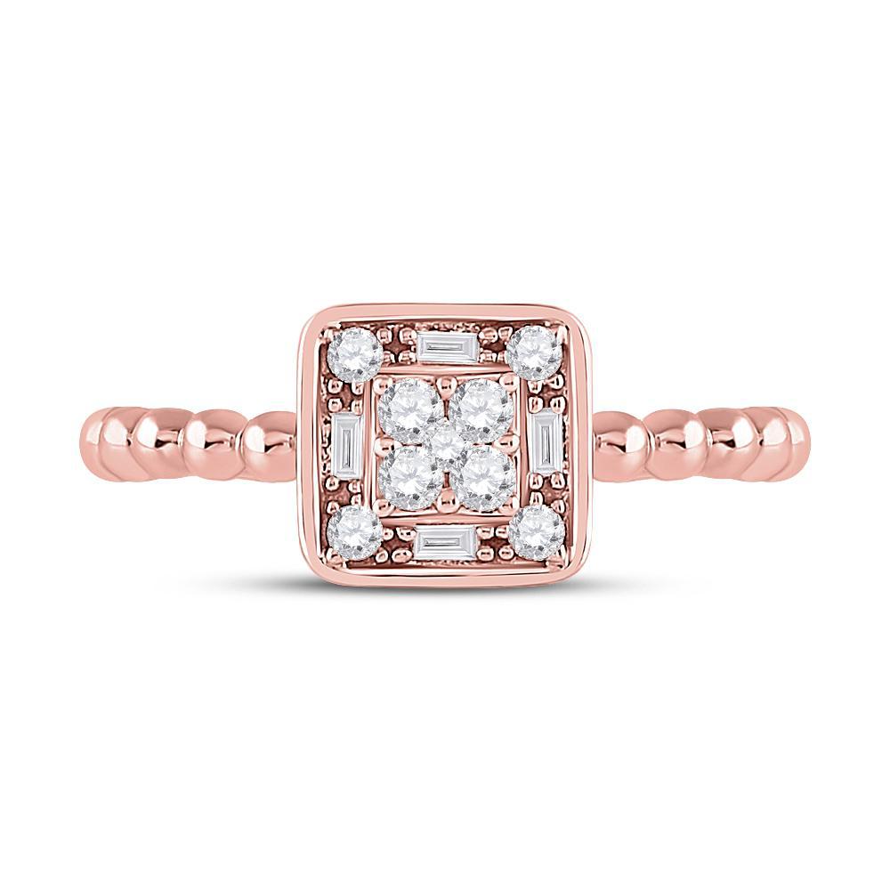 0.25ctw Baguette Diamond Cushion Shape Promise Ring 10k Rose Gold