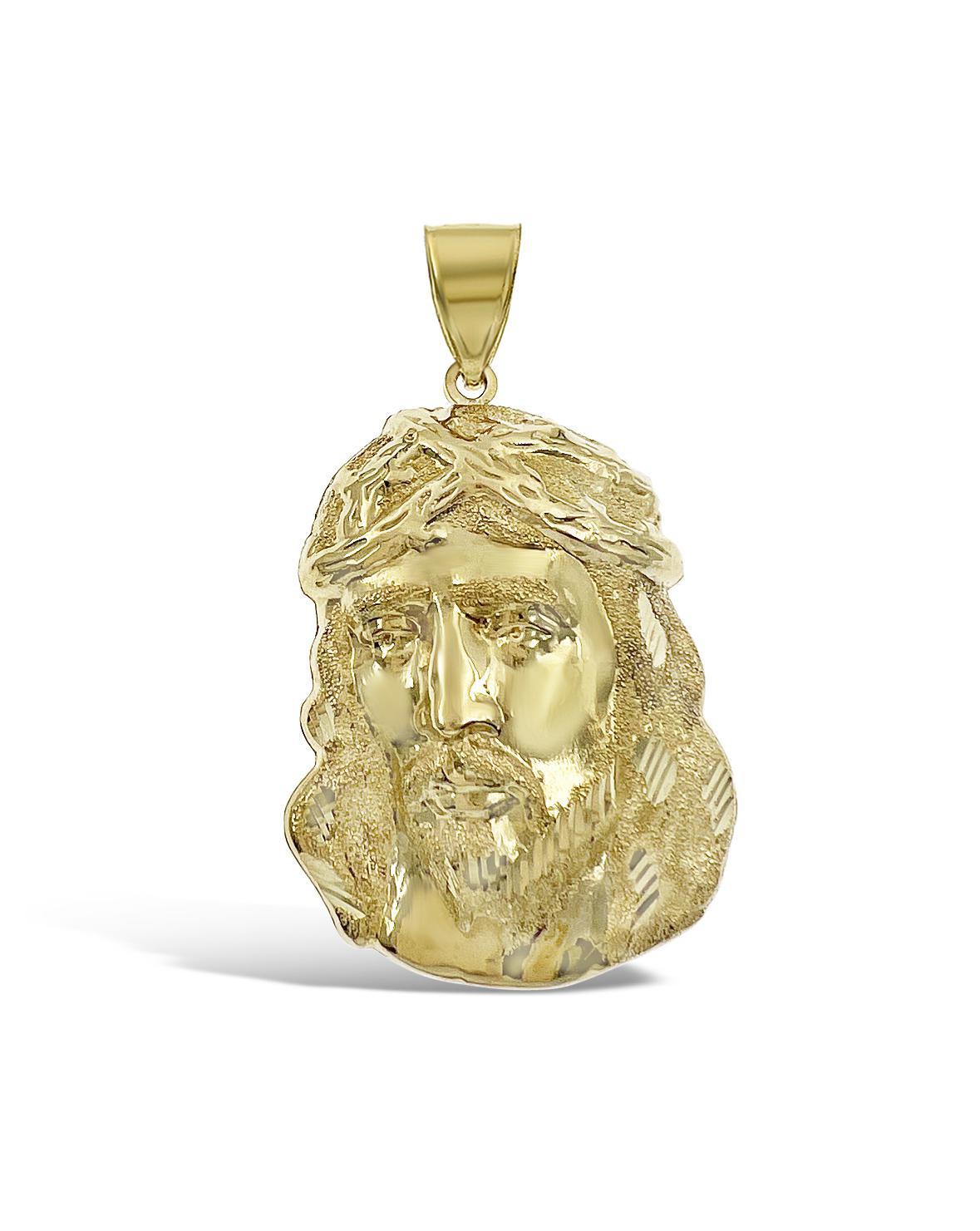 Jesus Head Pendant Real 10k Yellow Gold Men Charm 2"