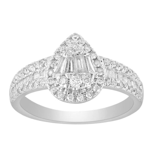 0.75 Ctw Baguette Diamond Pear Shape Bridal Engagement Ring 10k White Gold