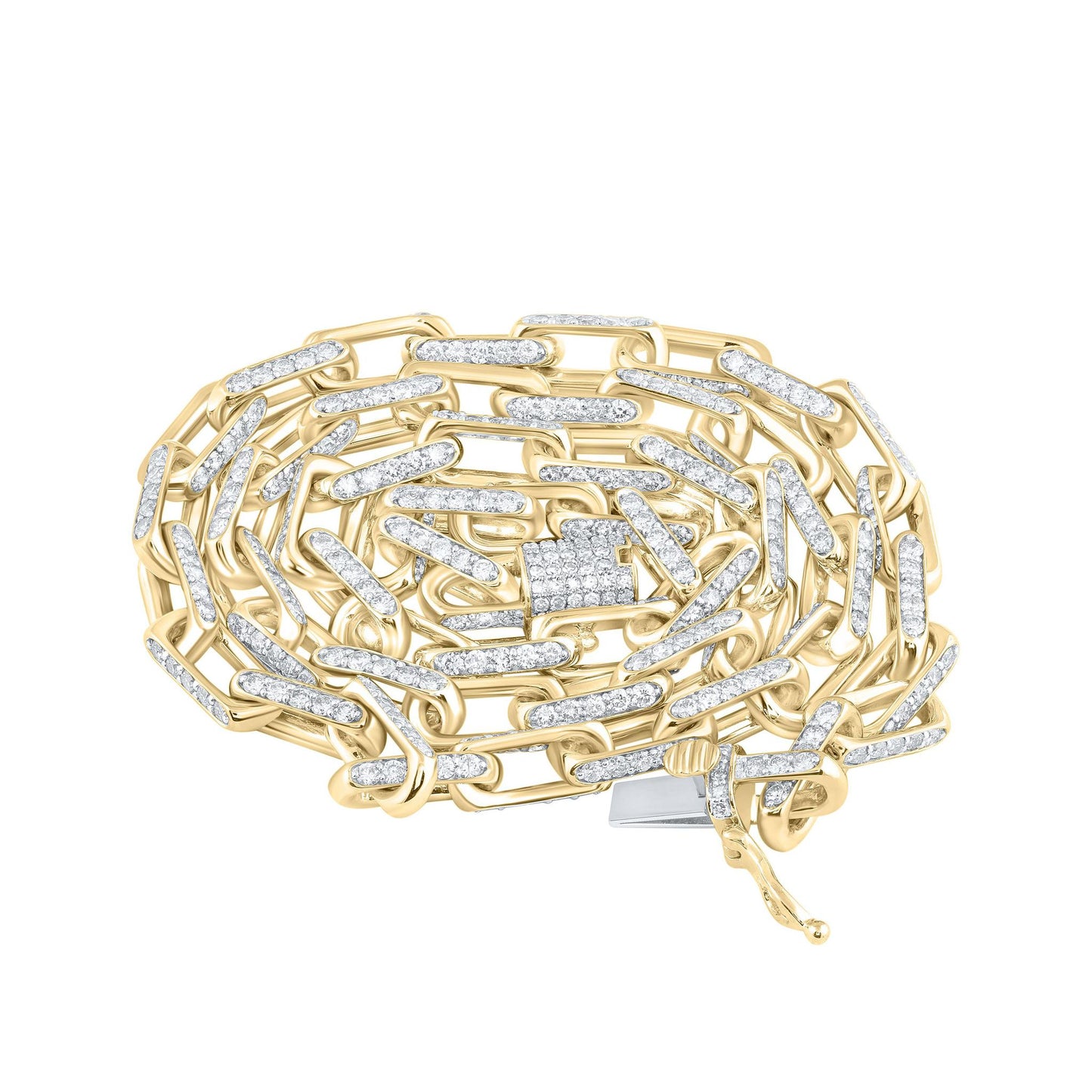 10ctw Diamond Paperclip Link Chain Necklace 10K Yellow Gold Womens Iced Jewelry