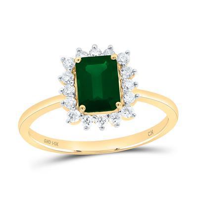 Natural Emerald Cut Emerald  & Diamond Halo Ring 14K Yellow Gold