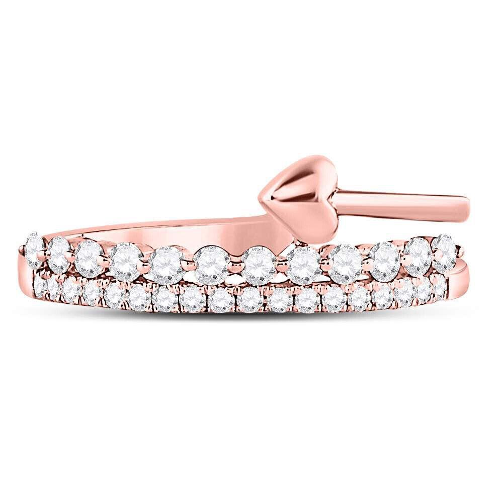 0.37 Ctw Round Diamond Double Row Stackable Heart Band 14k Rose Gold