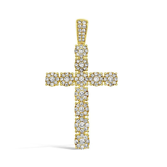1.50 ctw Diamond Cross Mens Pendant Charm 10k Yellow Gold 1.8 inch