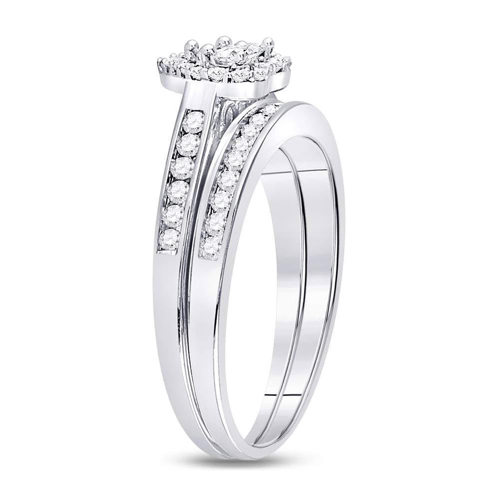 0.50 Ctw Princess Diamon Heart Cluster Bridal Wedding Ring Set 10k White Gold