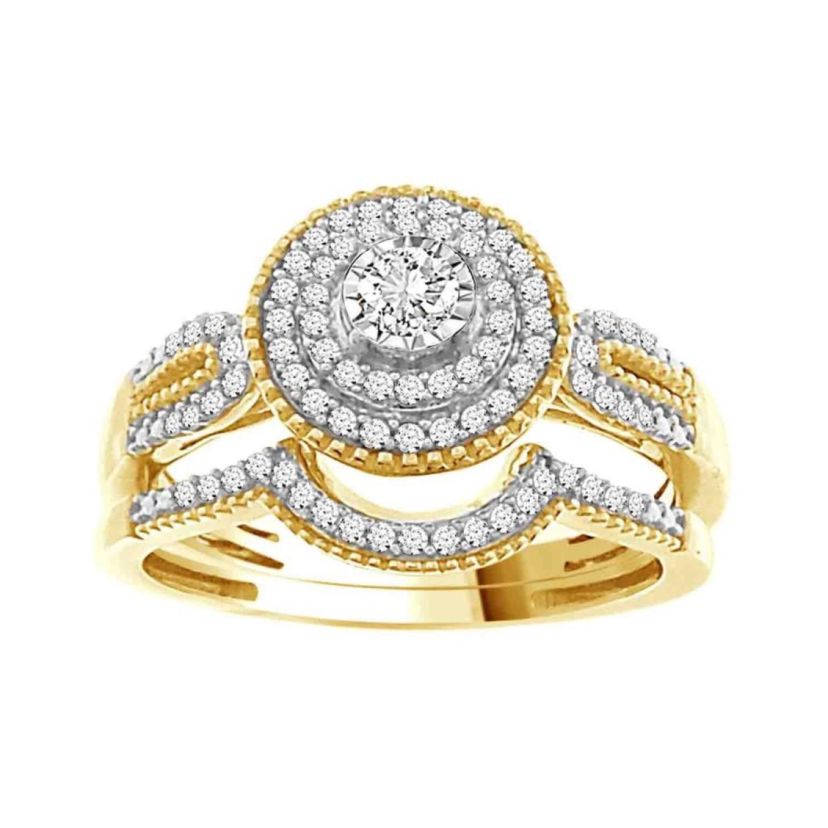 0.33ctw Diamond Round Cluster Wedding Ring Set 10k Yellow Gold