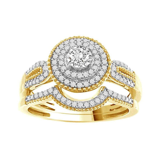 0.33ctw Diamond Round Cluster Wedding Ring Set 10k Yellow Gold