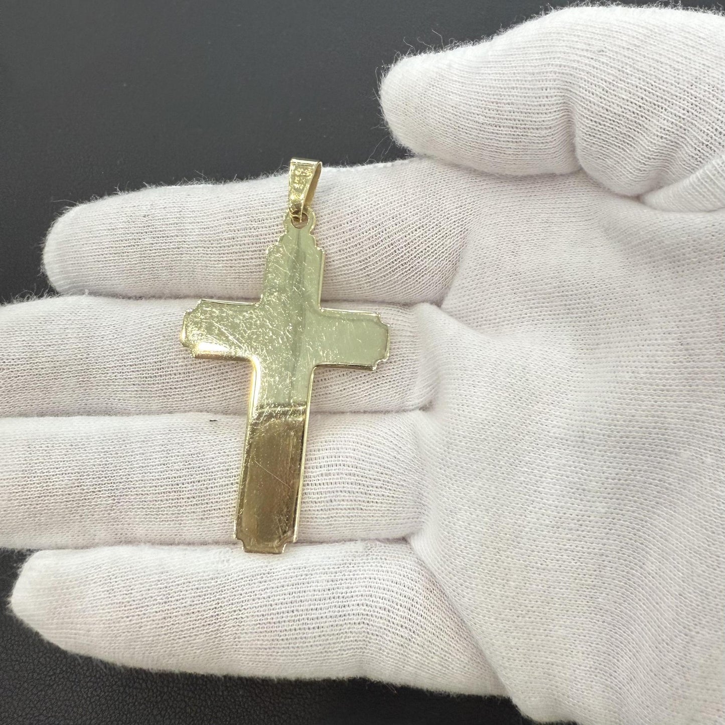 Cross Plain Pendant Charm 925 Sterling Silver Gold Plated 2.2"