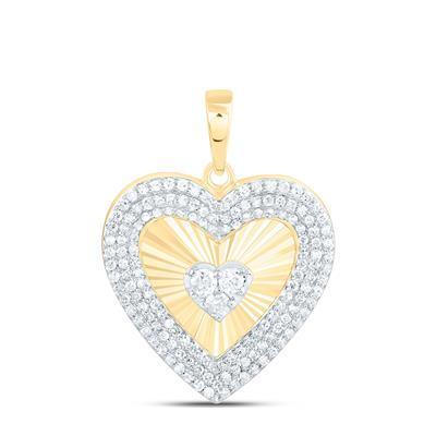 0.38ctw Diamond Heart Halo Pendant 10K Yellow Gold Womens