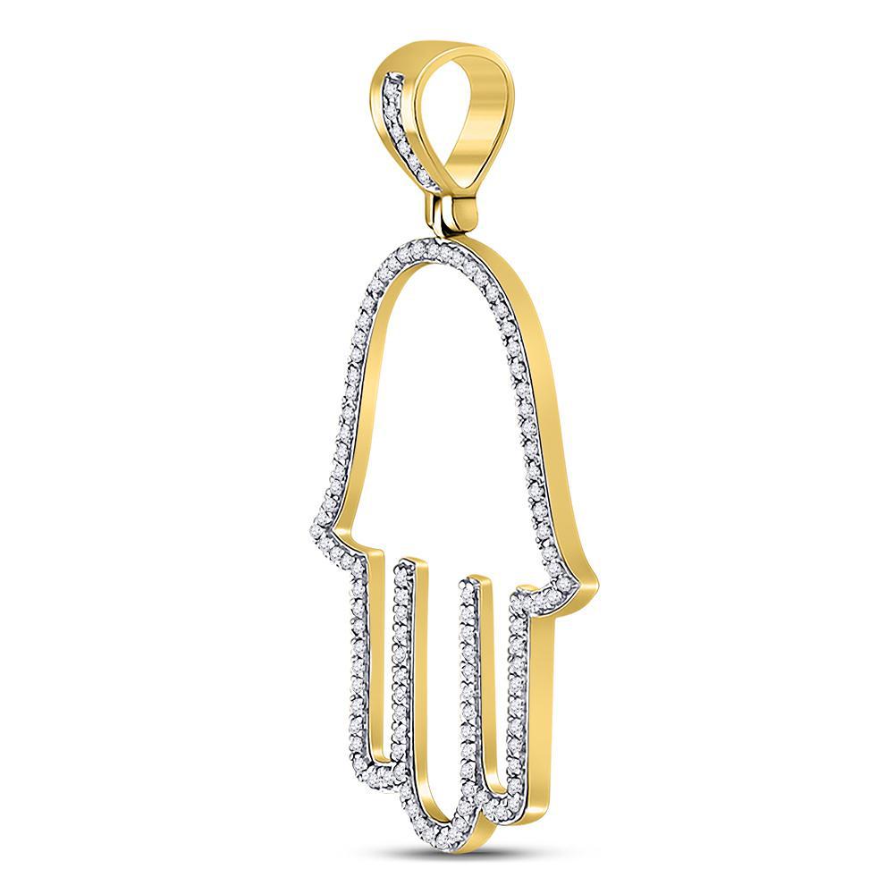 0.33ctw Diamond Hamsa Fatima Hand Pendant Charm 10k Yellow Gold