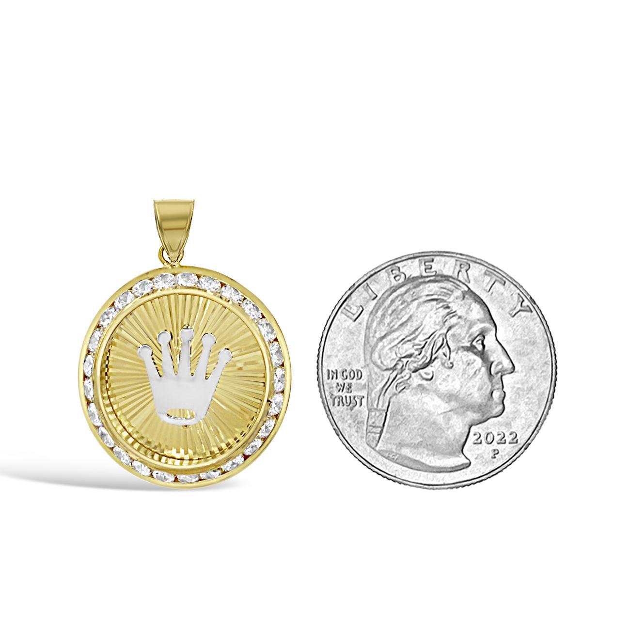 14k Yellow Gold Crown Pendant Charm Medallion