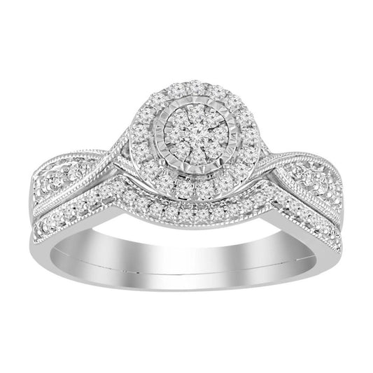 0.25cttw Diamond Bridal Wedding Cluster Round Ring Set 10k White Gold