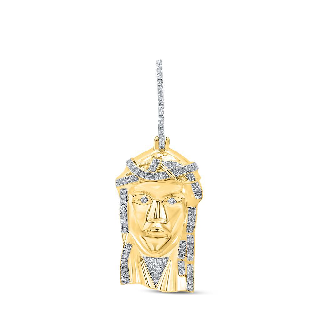 0.25 cttw Round Diamond Jesus Head Face Mens Charm Pendant 10k Yellow Gold