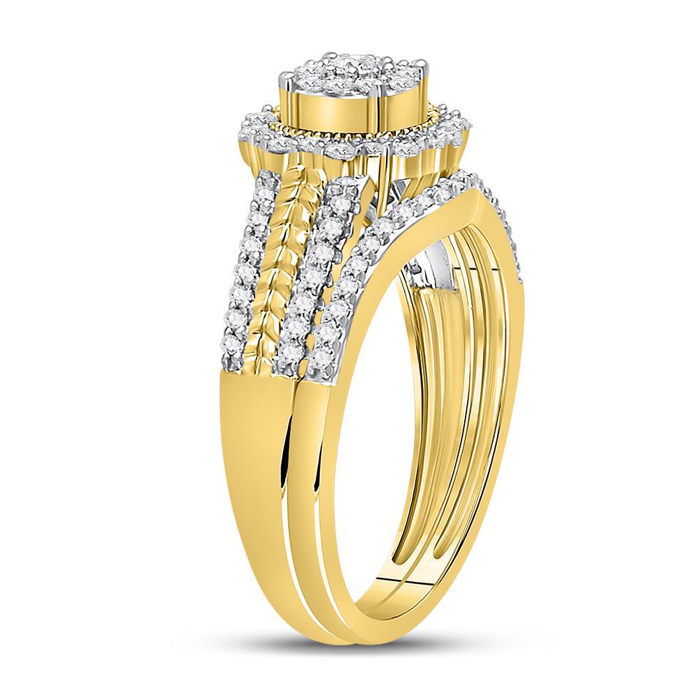Diamond Cluster Engagement Bridal Ring Set in 14K Yellow Gold
