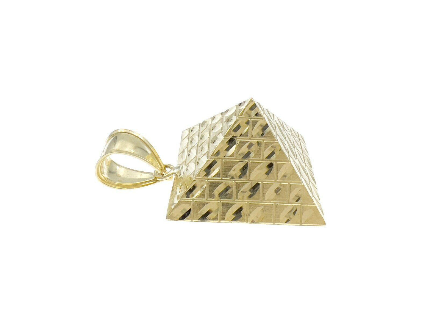 Egyptian Pyramid Pendant 10k Gold 3D Diamond Cut Charm 1.4"