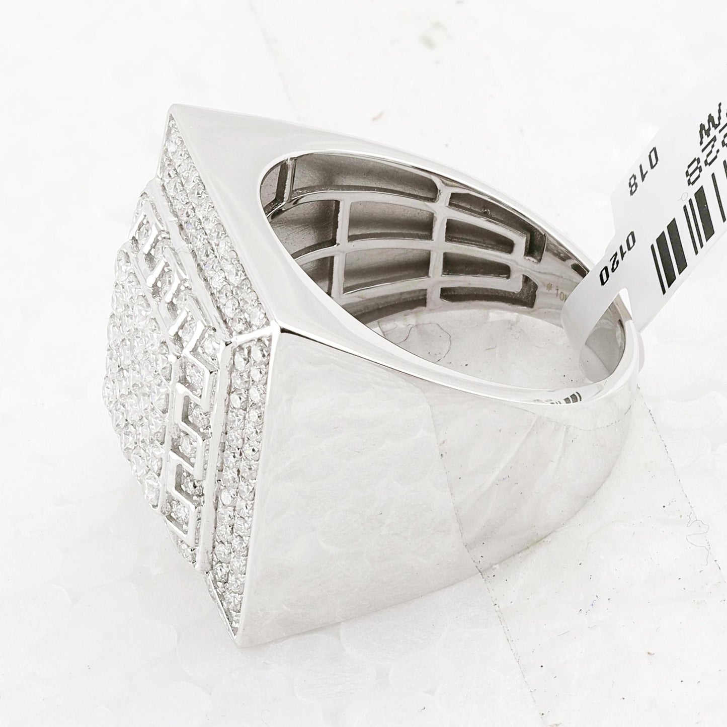 1.75ctw Diamond Square Cluster Mens Signet Ring 10K White Gold Statement Band