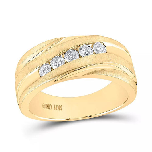 10k Yellow Gold Mens Round Diamond Diagonal Wedding Band Ring 1/2Cttw