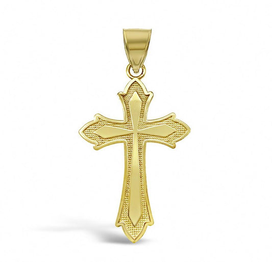10K Yellow Gold Cross Pendant Religious Charm 1.2"