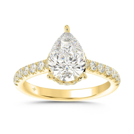 2.50 cttw Lab Grown Pear Round Diamond Halo Engagement Ring 14k Yellow Gold