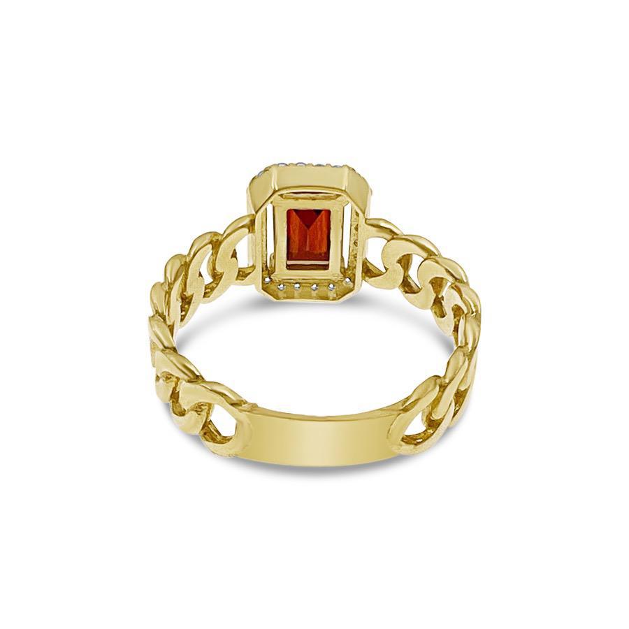 Real 14k Gold Ring Red CZ Women Cuban Link Band Size 7.75