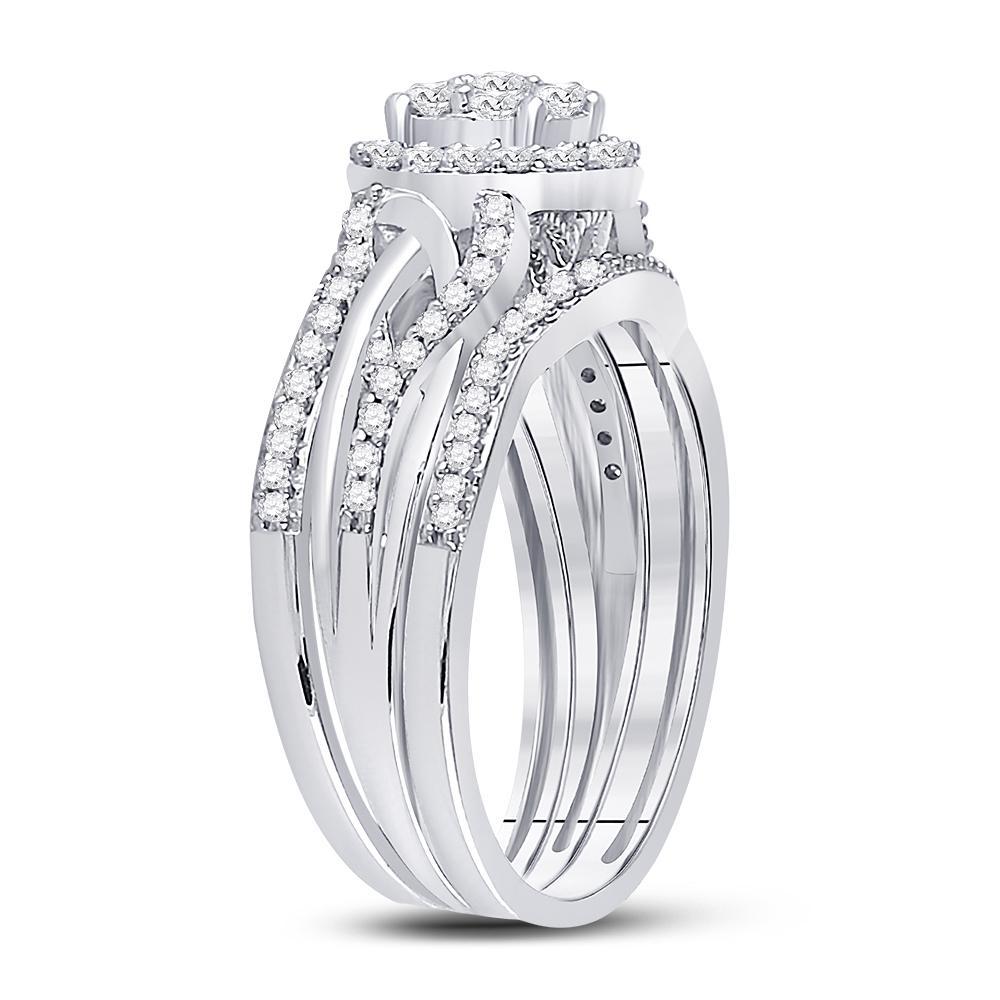 10k White Gold Round Diamond Wedding Three Ring Set Band 1/2cttw