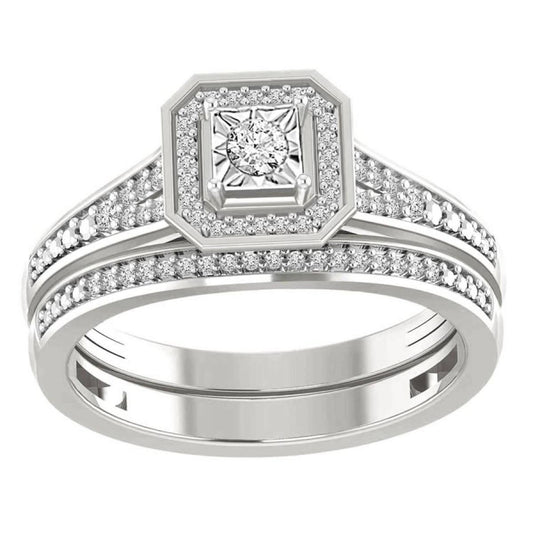 0.25cttw Diamond Octagon Shape Bridal Engagement Wedding Ring Set 10k White Gold