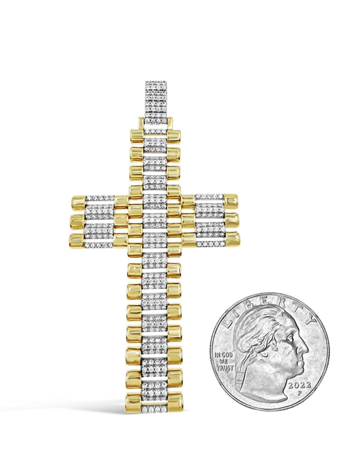 10K Yellow Gold Presidential Style Railroad Cross Pendant