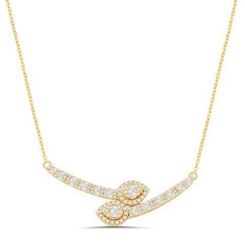 0.86ctw Diamond Baguette Pear Shape Necklace 10k Yellow Gold
