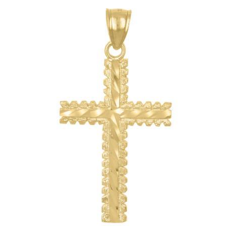 10k Yellow Gold Cross Diamond Cut Pendant Charm