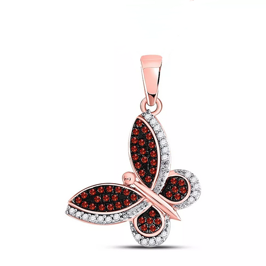 0.20ctw Diamond Red Butterfly Pendant Charm 10k Rose Gold