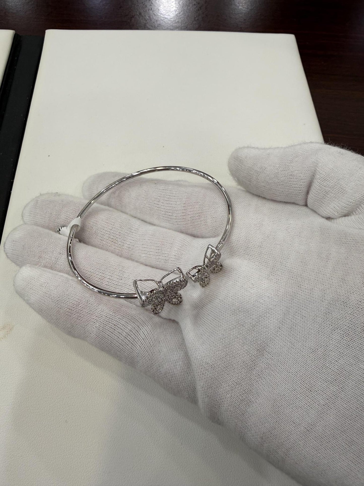 0.75ctw Diamond Bangle Butterfly Bangle 10k White Gold