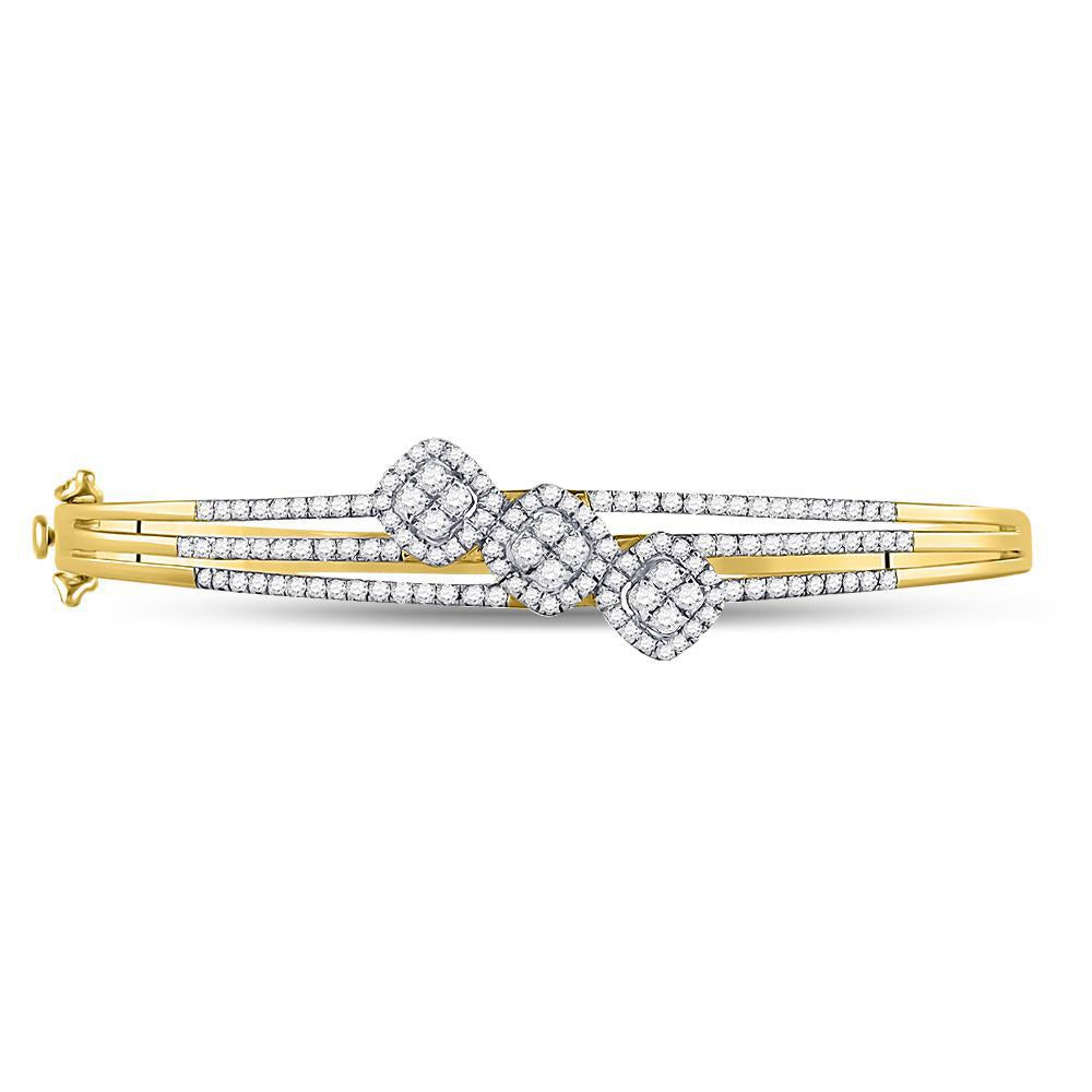 1.25 Ctw Diamond Triple Cluster Womens Hinged Bangle Bracelet 14k Yellow Gold