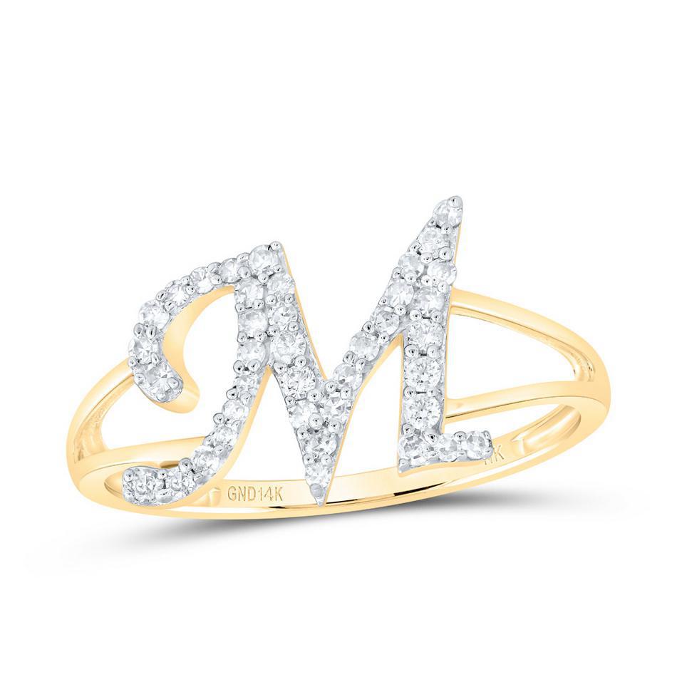 0.20cttw Diamond Initial Letter M Ring 14k Yellow Gold Womens