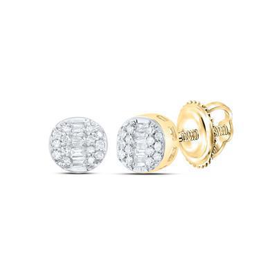 Diamond Round Cluster Stud Earrings 10k Yellow Gold Mens Screw Back