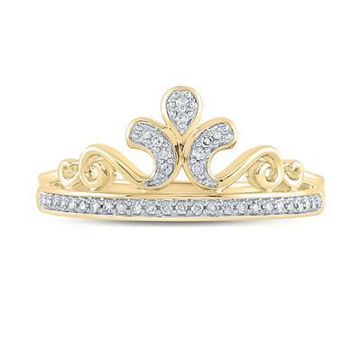 Natural Diamond Crown Tiara Ring Band 10k Yellow Gold Womens