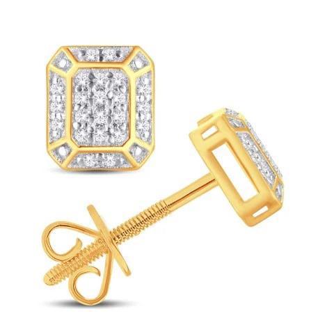 Diamond Rectangle Stud Earrings 10k Yellow Gold Screw Back