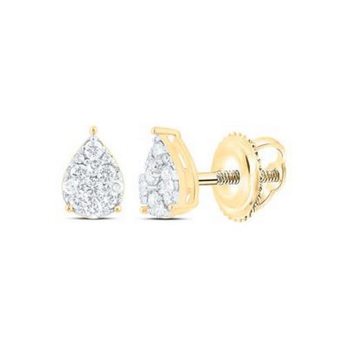 0.25ctw Diamond Pear Cluster Huggie Hoop Earrings 14K Yellow Gold