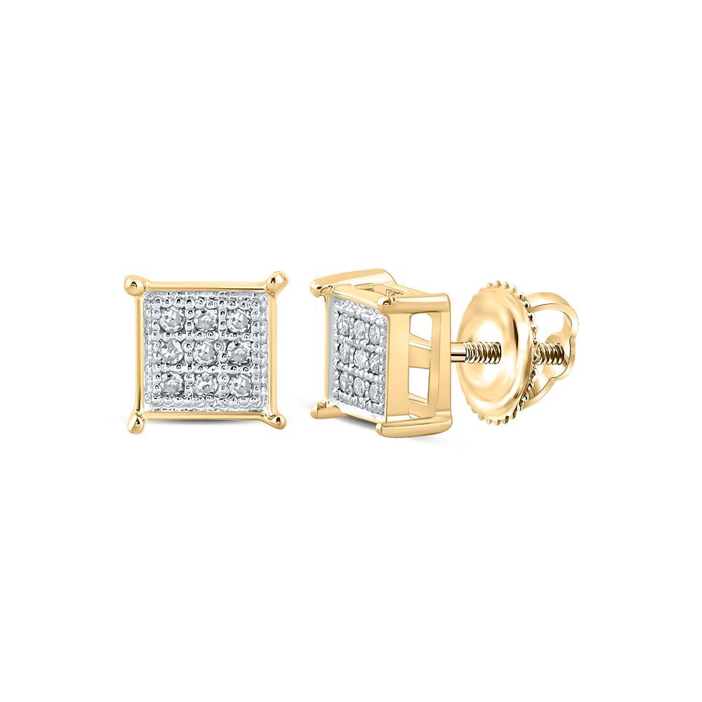 Diamond Square Mens Stud Earrings 10K Yellow Gold Screw Back