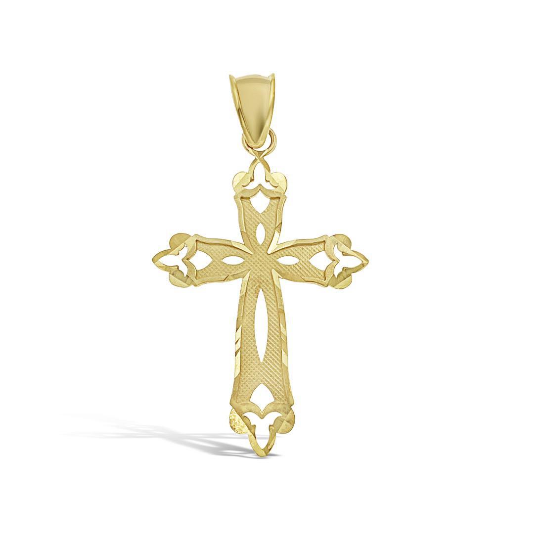 Cross Pendant Diamond Cut 10k Yellow Gold Charm 1.6"