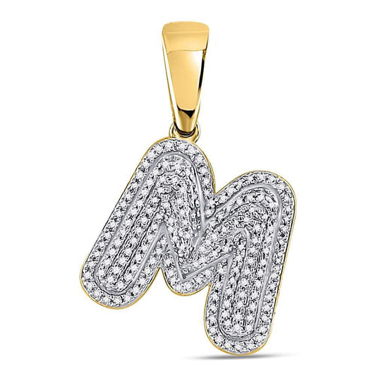 0.50Ctw Diamond Initial Letter M Bubble Charm Pendant 10k Yellow Gold