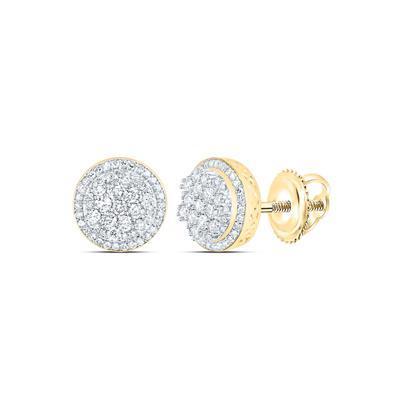 0.75ctw Diamond Circle Stud Mens Earrings 10K Yellow Gold Screw Back