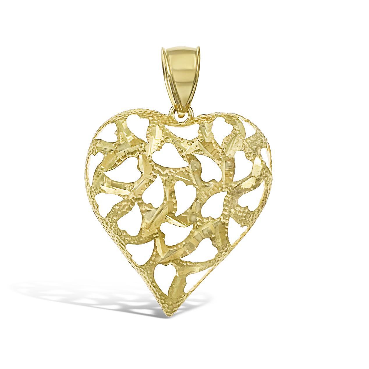 10k Yellow Gold Heart Love Charm Pendant 1.7 inch
