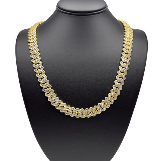 Iced Miami Cuban Link Chain Necklace 13.5mm Gold Plated 925 Sterling Silver