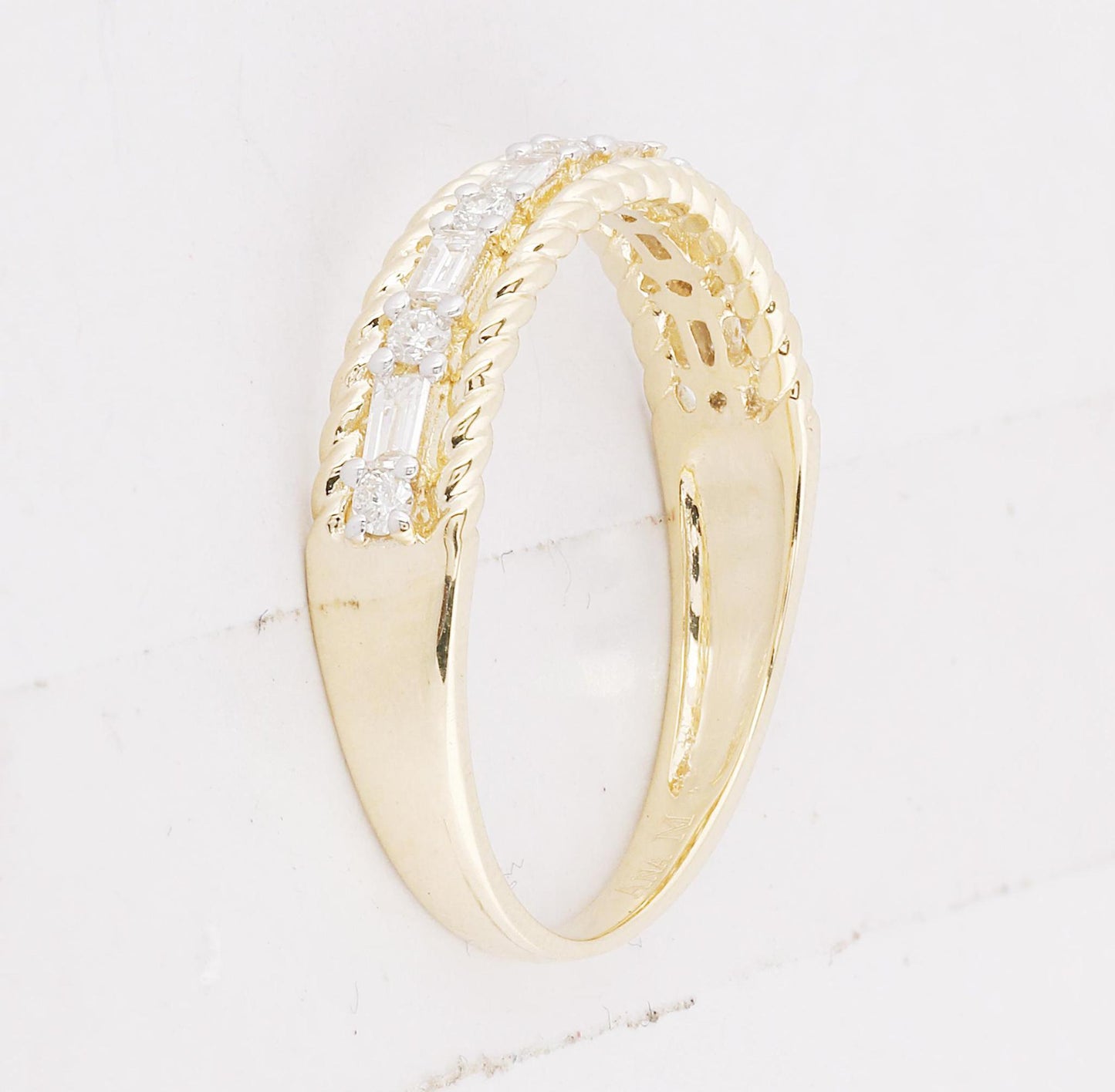 0.30ctw Baguette Diamond Womens Wedding Band Ring 14K Yellow Gold Rope Accent