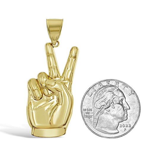10K Yellow Gold Peace Victory Sign Hand Pendant