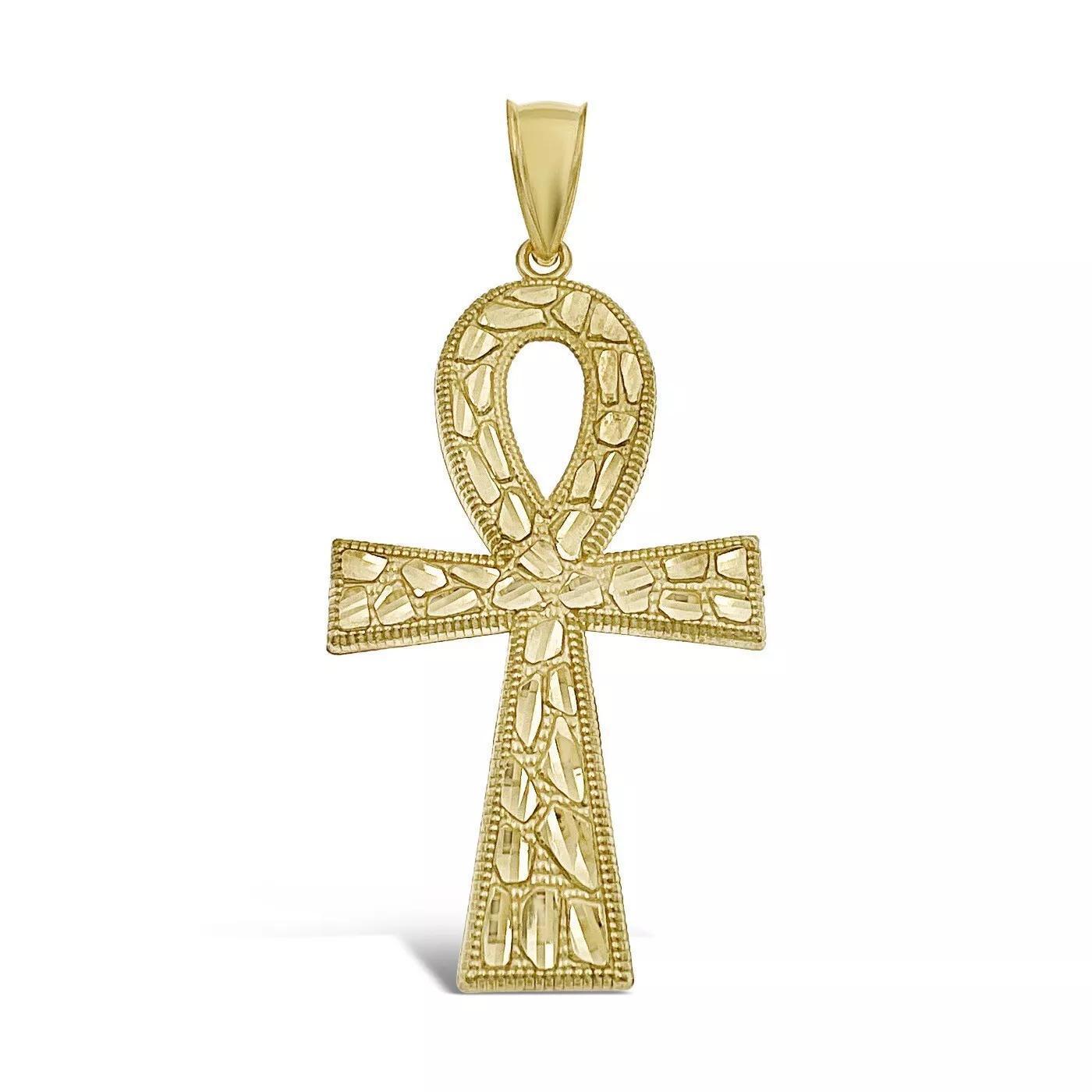 10k Yellow Gold Egyptian Cross Ankh Nugget Pendant