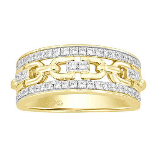 0.50 cttw Diamond Round Mens Band Link Chain Ring 10k Yellow Gold