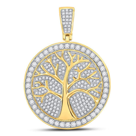 1.25Ctw Diamond Tree of Life Round Medallion Charm Pendant 10k Yellow Gold
