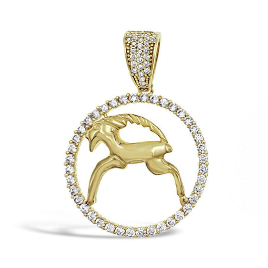 14k Yellow Gold Taurus Pendant Zodiac Star Sign CZ Charm 1.5 inch
